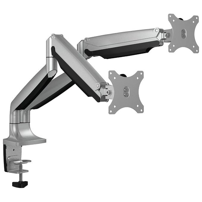 ICY BOX IB-MS204-T Supporto da Scrivania per Doppio Monitor fino a 32'' con Regolazione Altezza e Movimento Swivel e Tilt VESA 75x75 100x100 mm colore Grigio Argento