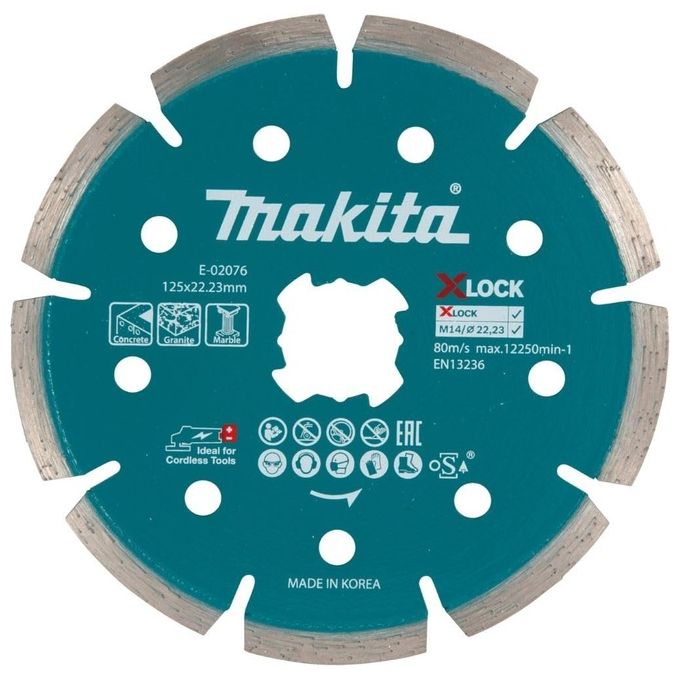 Makita E-02076 Disco Diamantato con Orlo Segmentato per Cemento Granito Marmo Diametro 125 mm Foro 22 23 mm Spessore 1 6 mm Altezza Segmento 7 mm