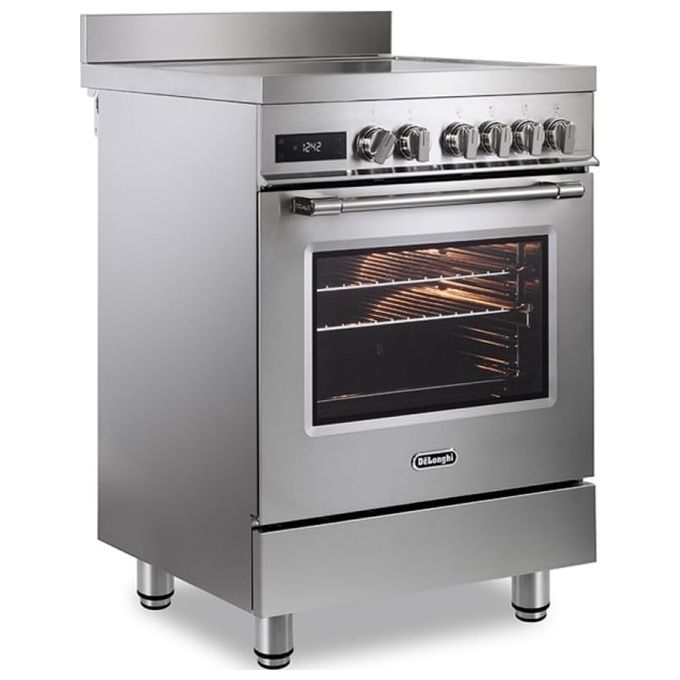 De'Longhi PRO66MXLIN Professional Cucina a Induzione 60 cm 4 Zone Bridge Forno Multifunzione 74 L 11 Funzioni Easy Steam Idroclean Classe A (60x60x91 cm) colore Inox