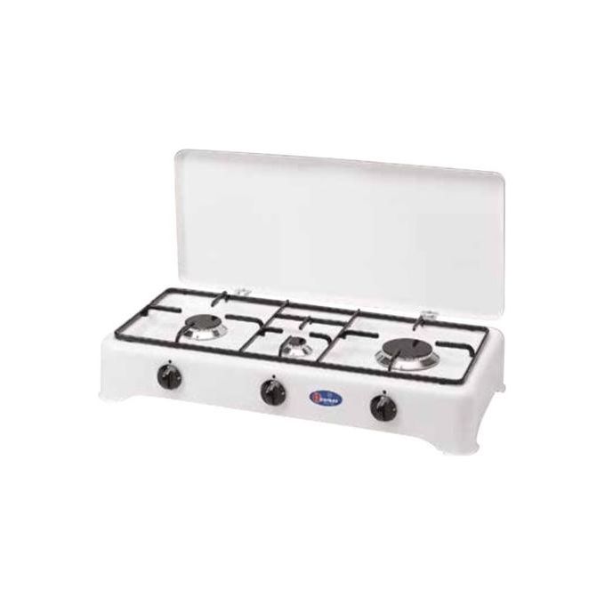 CF Parker 5324GPSM Fornello Gas Portatile 3 Fuochi Metano Griglie in Piattina Smaltata Valvola di Sicurezza colore Bianco
