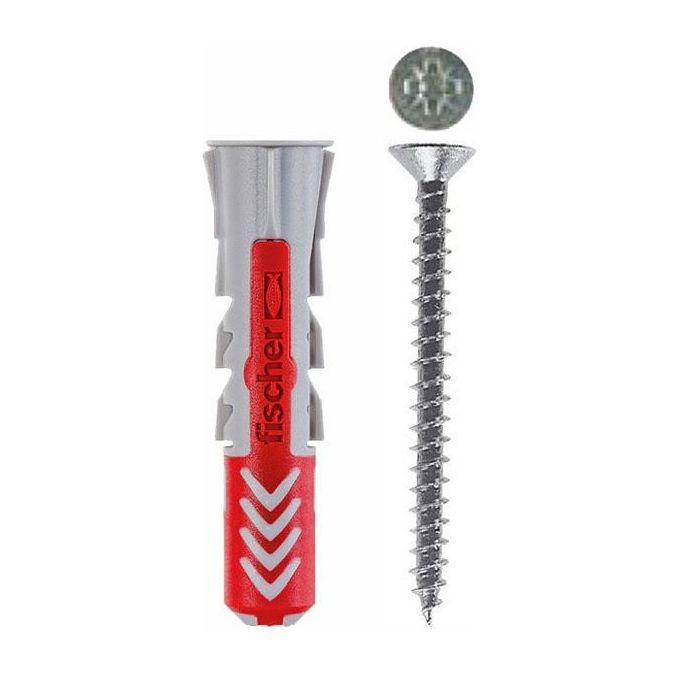 Fischer 537625 Confezione 12 Tasselli Duo Power 6S-k D. 6mm con Vite 4,5x40 Testa Croce Zinco Cromata
