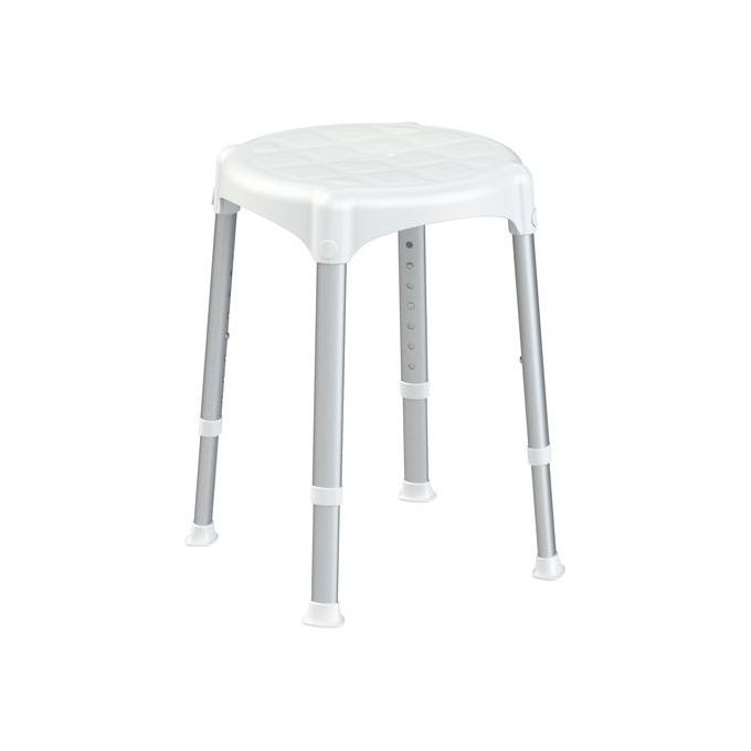 K Design, Sgabello Bagno Regolabile, H39-54 cm, Bianco, Acciaio Cromato e Polipropilene Antiscivolo