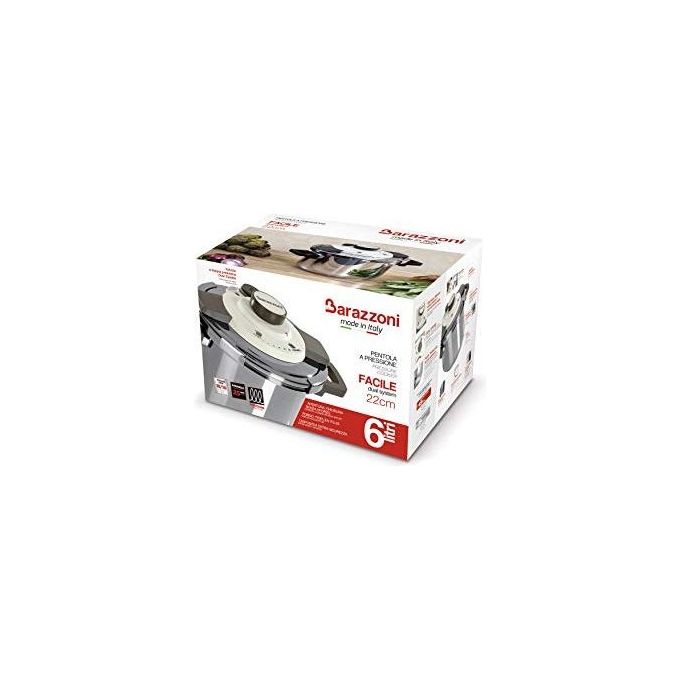 Barazzoni 5500450060 Facile Dual System 2.0 Pentola a Pressione Inox 18-10 6 L diametro 22 cm fondo Triplen Plus induzione