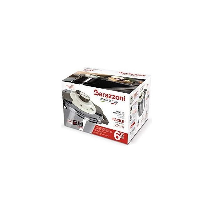 Barazzoni 5500450060 Facile Dual System 2.0 Pentola a Pressione Inox 18-10 6 L diametro 22 cm fondo Triplen Plus induzione