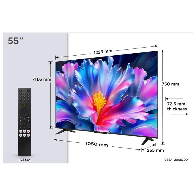 TCL 55P6L Smart TV QLED 55'' 4K Ultra HD Google TV Game Master HDMI 2.1 Dolby Audio colore Nero