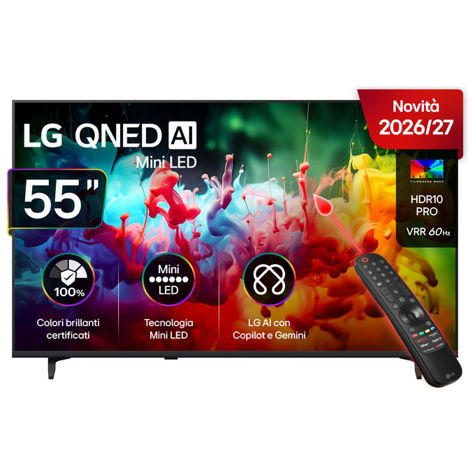 LG smart tv 55 pollici QNED MiniLED 4K, 55QNED70B6C, AI Magic Remote, processore α7 Gen 9, webOS 26, 3 HDMI, 20W