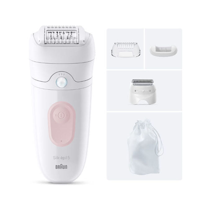 Braun epilatore Silk-épil 5 SE5-041, 28 pinzette, wet and dry, ricaricabile, testina rasoio, trimmer, rosa flamingo