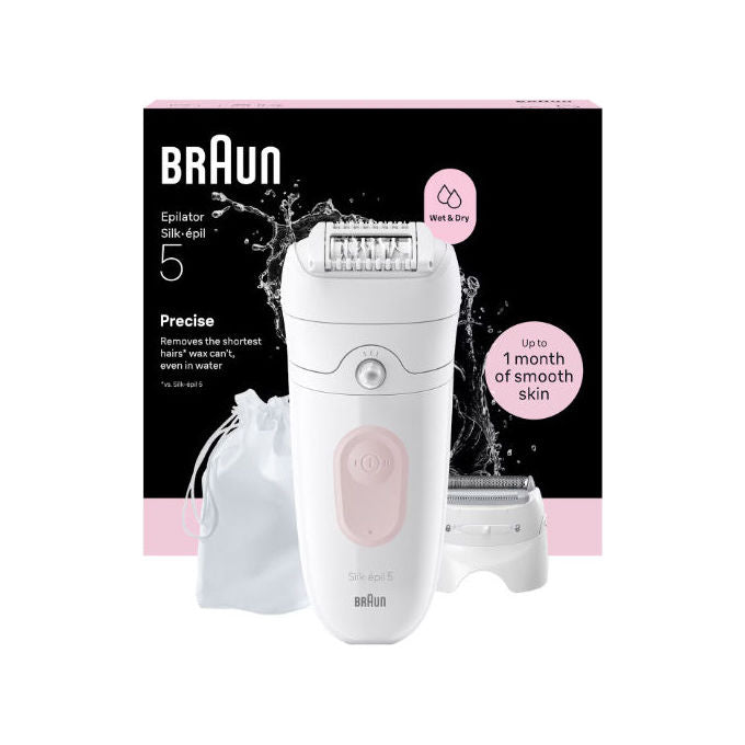 Braun epilatore Silk-épil 5 SE5-041, 28 pinzette, wet and dry, ricaricabile, testina rasoio, trimmer, rosa flamingo