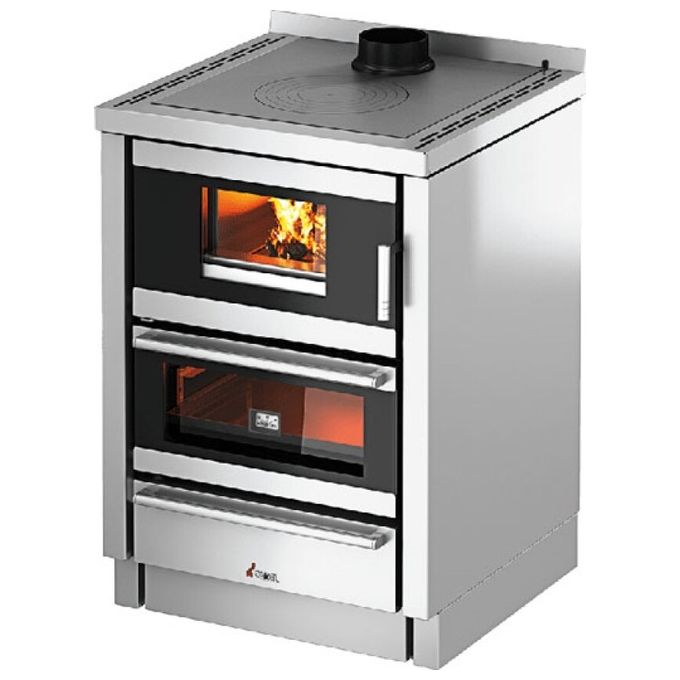 CADEL 71220013 Kook 60 Cucina a legna da incasso 6.2 kW con forno in acciaio inox (60x60x84.5-89.5 cm) colore Inox