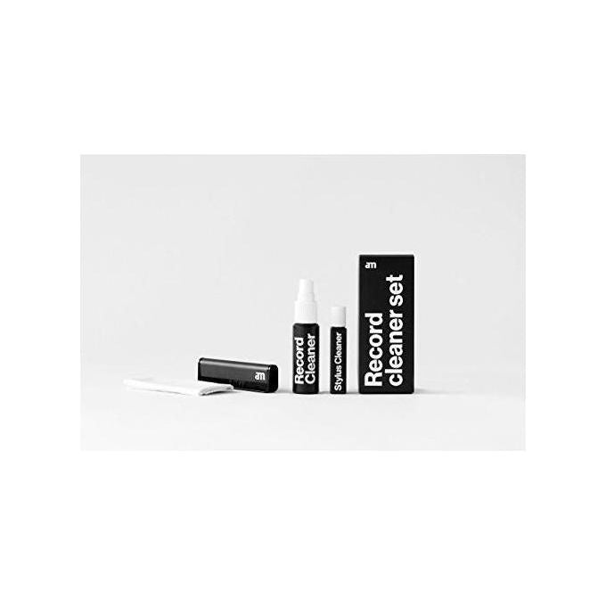 AM Clean Sound 3200045 Record Cleaner Set Kit Pulizia Vinili 4 in 1 con Detergente 45 ml Spazzola in Fibra di Carbonio Pulitore Puntina e Panno Cotone colore Nero