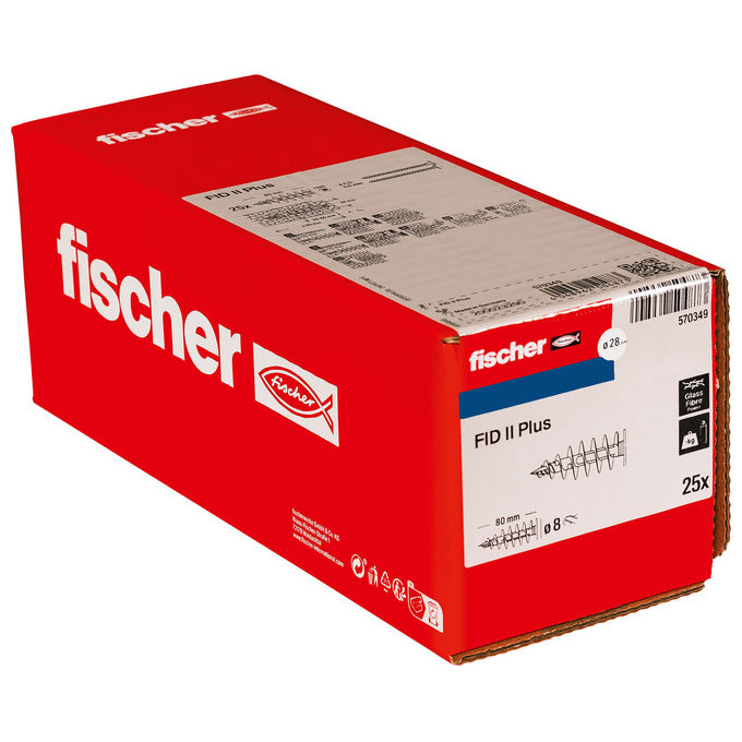 Fischer tassello isolante FID II Plus 80 mm, per cappotto termico, punta autoforante TX40, plastica rinforzata fibra vetro, 25 pezzi