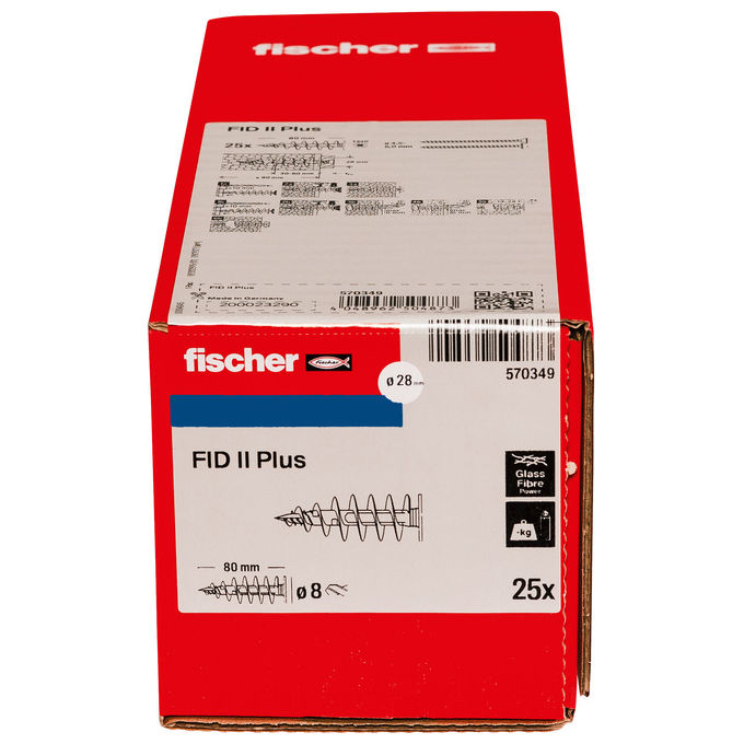 Fischer tassello isolante FID II Plus 80 mm, per cappotto termico, punta autoforante TX40, plastica rinforzata fibra vetro, 25 pezzi