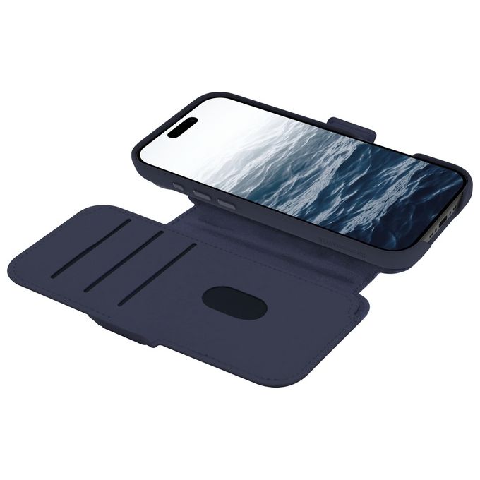 Dbramante1928 Lynge MS ICON, custodia a libro per iPhone 17 Air, compatibile MagSafe, portafoglio 3 tasche, chiusura magnetica, blu