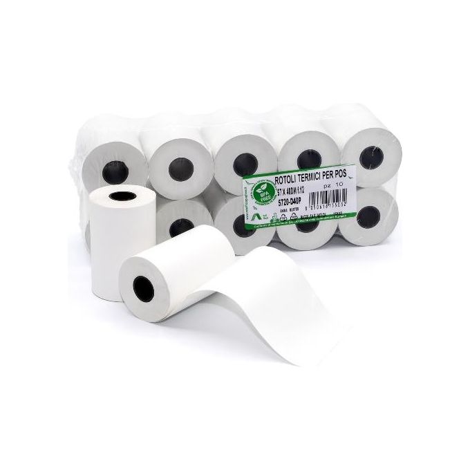 Rotolificio Pugliese 5720D40P Rotoli Carta Termica POS BPA Free 57 mm x 20 m 48 g-m² Ø40 mm Confezione 10 pezzi