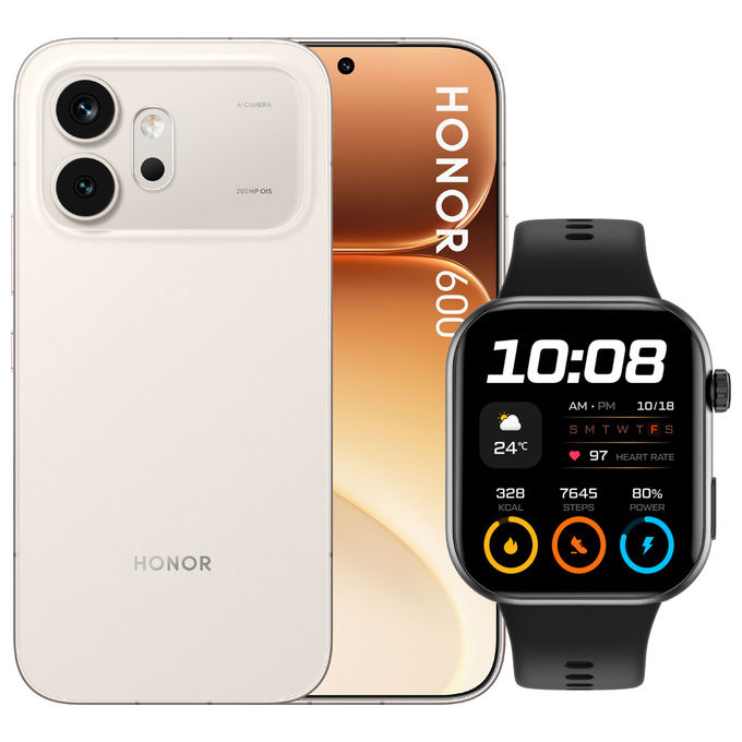 Honor 600, smartphone con smartwatch Watch 2i, 8 GB RAM, 512 GB, Snapdragon 7 Gen 4, display 6.57'', oro