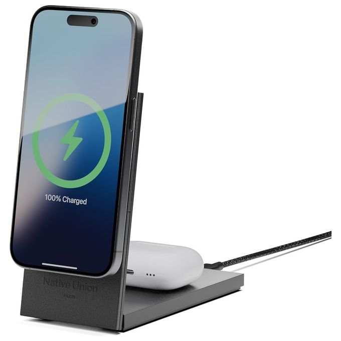 Native Union RS-2IN1-SAN Rise Caricabatteria Wireless 2-in-1 Qi2 15W compatibile con MagSafe colore Piaskoso