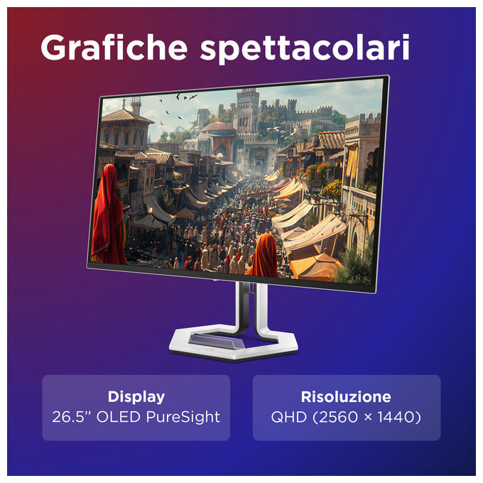 Lenovo 68CFGACBIT Legion Pro 27Q-10 Monitor Gaming 26.5'' QD-OLED QHD 2560x1440 280Hz 0.03ms AMD FreeSync Premium Pro colore Nero Grigio