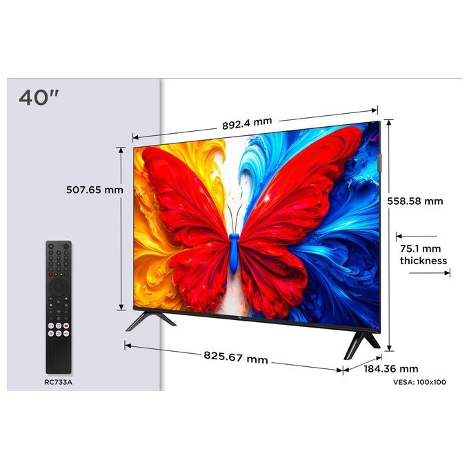 TCL 40S5L Smart TV QLED 40'' Full HD Android TV Wi-Fi Google Assistant DVB-T2 colore Nero