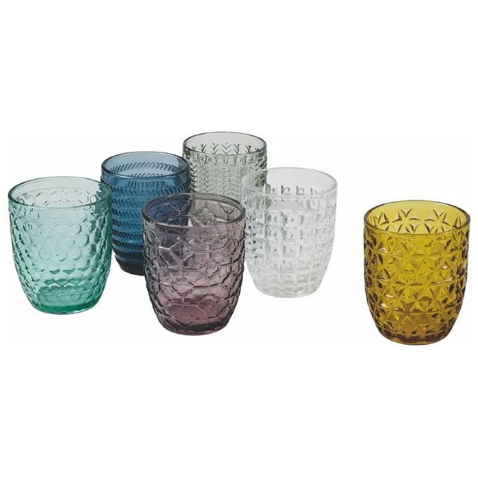 Villa d'Este Home Tivoli 2421206 Geometrie Set 6 Bicchieri Acqua in Vetro 300 ml colore Multicolore
