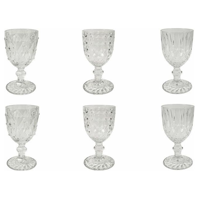 Villa d'Este 5903527 Loira Set 6 Calici in Vetro 200 ml Diametro 8 x H 15 cm Superficie Intagliata Lavabile in Lavastoviglie colore Trasparente