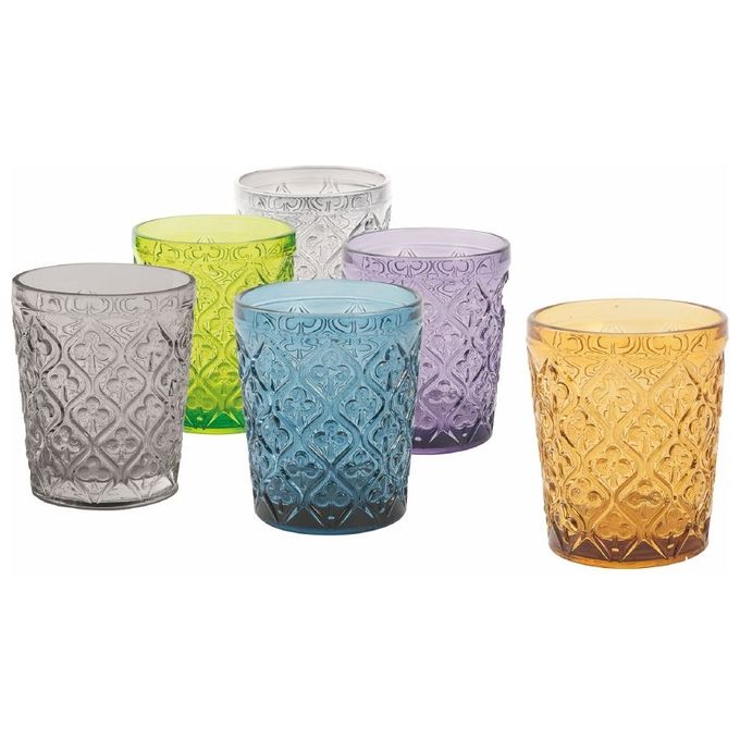 Villa d'Este Home Tivoli 5905223 Marrakech Bicchieri Acqua in Vetro 6 Pezzi 240 ml Lavabili in Lavastoviglie colore Tinte Assortite