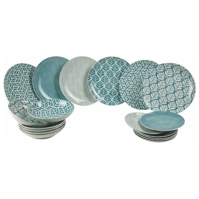 Villa d'Este Home Tivoli 5907132 Bali Leaf Servizio Tavola 18 Pezzi in Porcellana 6 Posti Tavola con 6 Colori Diversi colore Multicolore