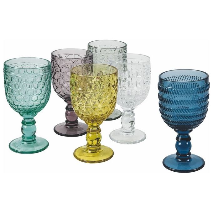 Villa d'Este Home Tivoli 5907788 Geometrie Set 6 Calici in Vetro 280 ml Superficie Lavorata colore Multicolore