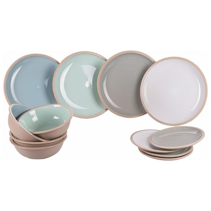 Villa d'Este Home 5909354 Tivoli Bistrot Servizio piatti 12 pezzi in gres 4 piatti piani 4 piatti fondi 4 piatti frutta diametro max 27 cm colore Bianco