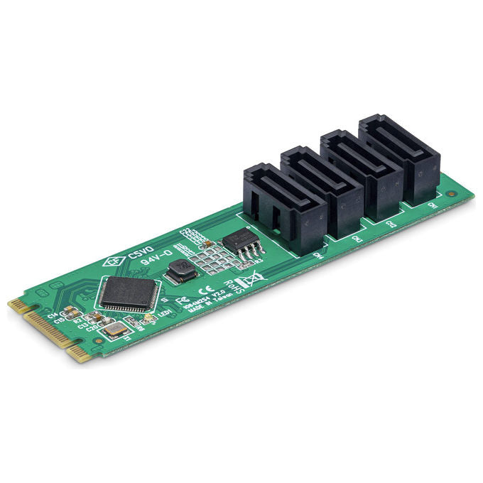 StarTech.com 4P-SATA-M2-ADAPTER Scheda adattatore da M.2 a SATA 4 porte PCIe 3.0 con chipset ASM1064 per Windows macOS Linux colore Verde