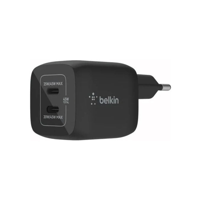 Belkin WTH85208II BOOST Charge Pro Caricatore 45W Dual GaN 2 Porte USB-C Cavo Retrattile 80 cm colore Bianco