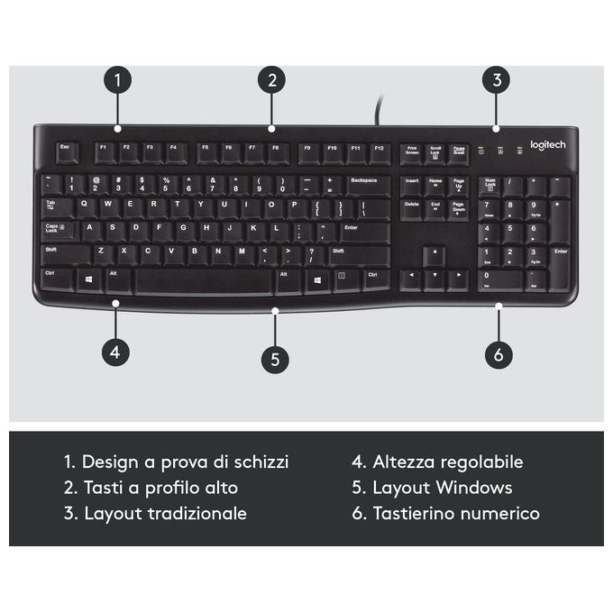 Logitech tastiera retail k120 usb nera