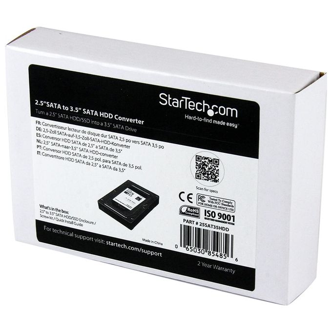 StarTech Box esterno adattatore per dischi rigidi SATA da 2,5'' a 3,5 in alluminio con altezza massima SSD - HDD di 12,5 mm