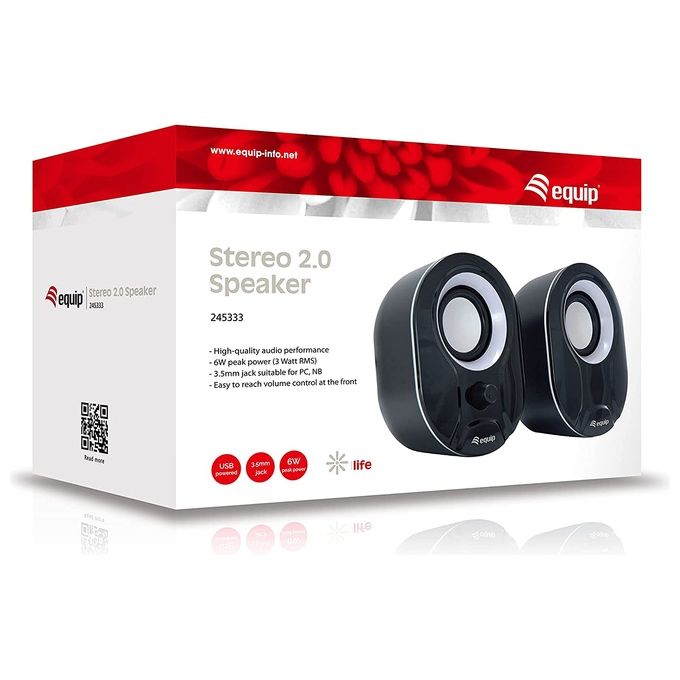 Equip 245333 Mini Casse PC USB 2.0 Stereo 2.0 6W Jack 3.5mm colore Nero