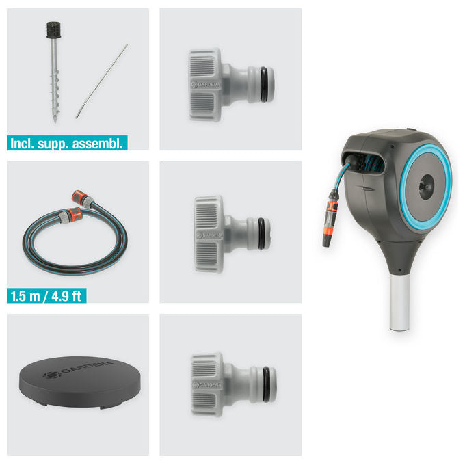 Gardena RollUp S Avvolgitubo da giardino 15 m con picchetto girevole 360° riavvolgimento automatico UV colore Foglia di te'