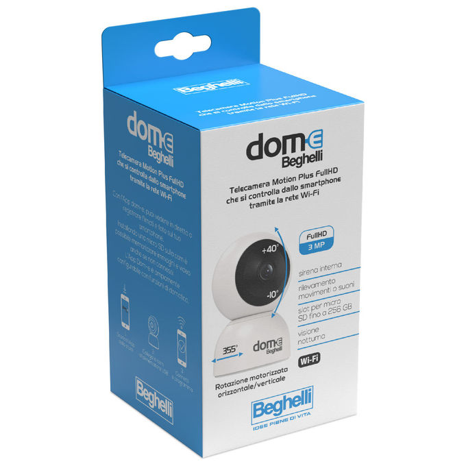 Beghelli 60028 Dom-e Videocamera Mini Plus Telecamera di sicurezza IP Wireless FullHD 3 MP con controllo PTZ e visione notturna fino a 10 m colore Bianco