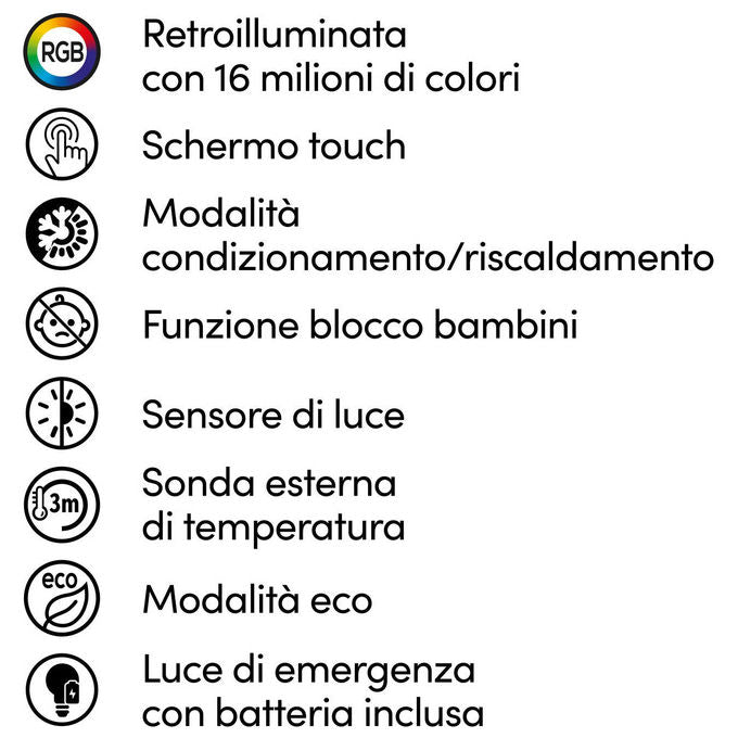 Beghelli 60048 Cronotermostato Smart con display touch e placca luminosa Termostato digitale Wi-Fi RF LCD colore Bianco