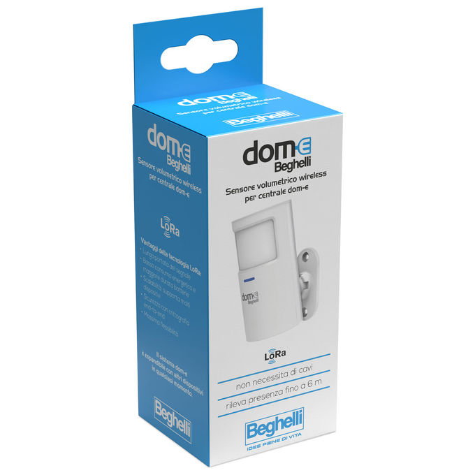 Beghelli 60051 Sensore Volumetrico Wireless PIR Portata 6 m Angolo 110° Compatibile DOM-E 60105 colore Bianco