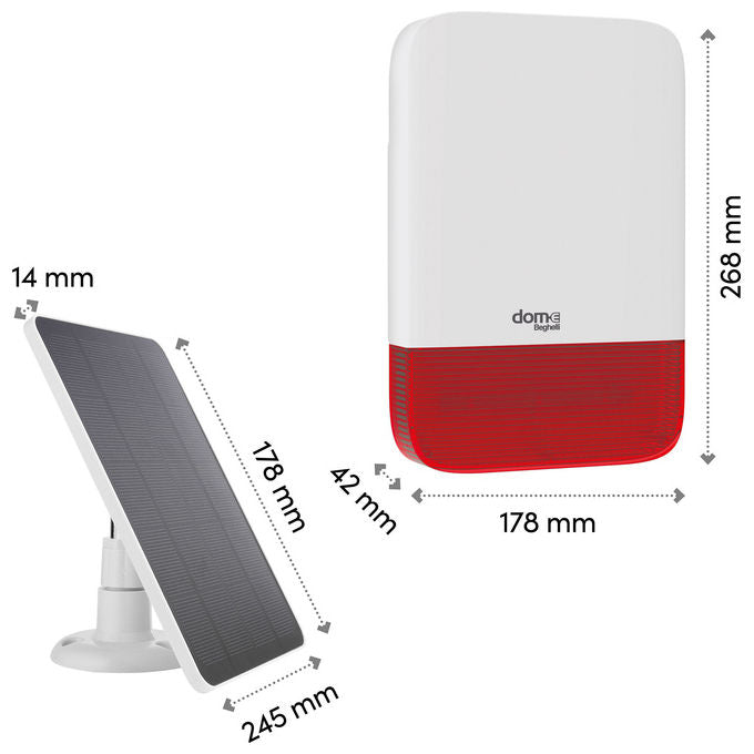 Beghelli 60053 Sirena da Esterno Wireless Alimentazione Solare 10W e Rete 230V Tecnologia LoRa IP65 colore Bianco