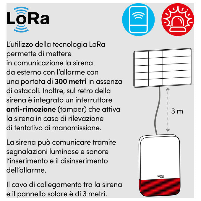 Beghelli 60053 Sirena da Esterno Wireless Alimentazione Solare 10W e Rete 230V Tecnologia LoRa IP65 colore Bianco