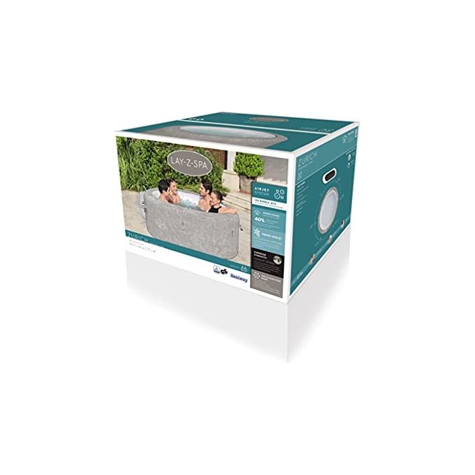 Bestway 60065 Minipiscina idromassaggio gonfiabile Zurich AirJet con EnergySense Capacita' 669 L per 4 persone 120 bocchette AirJet DuraPlus a 3 strati colore Grigio