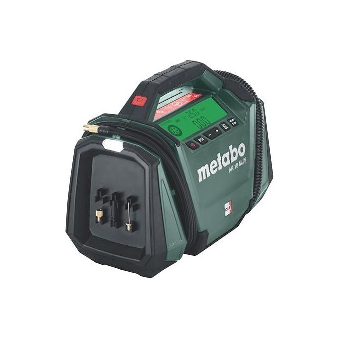 Metabo 600794850 AK 18 MULTI Compressore ad Aria 16 l-min 11 bar Batteria 18 V con Display Retroilluminato e Manometro Integrato colore Nero Verde