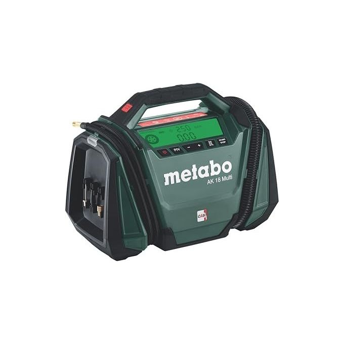 Metabo 600794850 AK 18 MULTI Compressore ad Aria 16 l-min 11 bar Batteria 18 V con Display Retroilluminato e Manometro Integrato colore Nero Verde