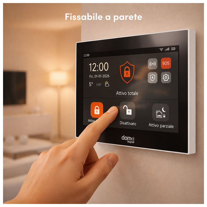 Beghelli 60105 Dom-e KIT di allarme wireless WIFI GSM 4G LoRa con sensore volumetrico sensore porta finestra sirena 105 dB 2 telecomandi colore Bianco
