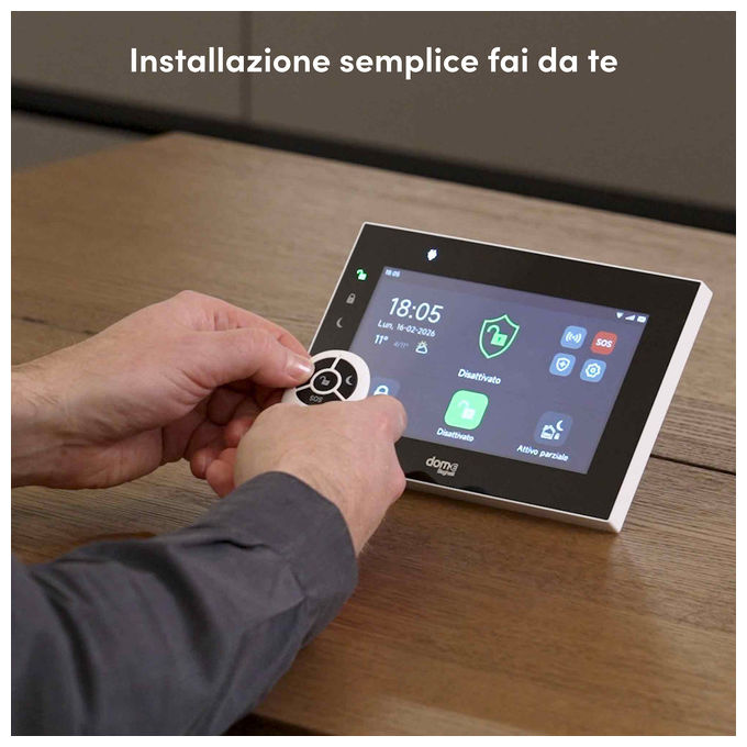 Beghelli 60105 Dom-e KIT di allarme wireless WIFI GSM 4G LoRa con sensore volumetrico sensore porta finestra sirena 105 dB 2 telecomandi colore Bianco