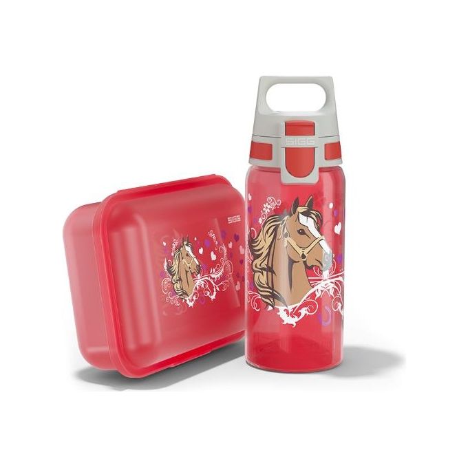 SIGG 6017.9 VIVA Kids Lunchbox e Borraccia Set con Divisori Rimovibili e Tappo One a Chiusura Ermetica colore Rosso
