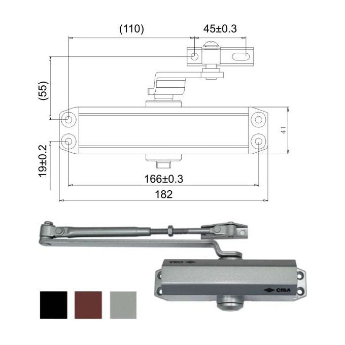 Cisa 64061 Serie 604 Chiudiporta a Cremagliera con Arresto Forza EN 2-4 Porte fino a 85 Kg colore Grigio Alluminio