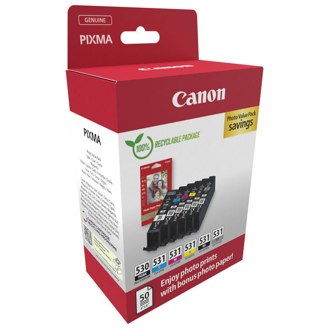 Canon, Cartuccia d'Inchiostro PGI-530-CLI-531 PVP, 6 pz, Originale, Nero, Ciano, Grigio, Magenta, Nero per Foto, Giallo