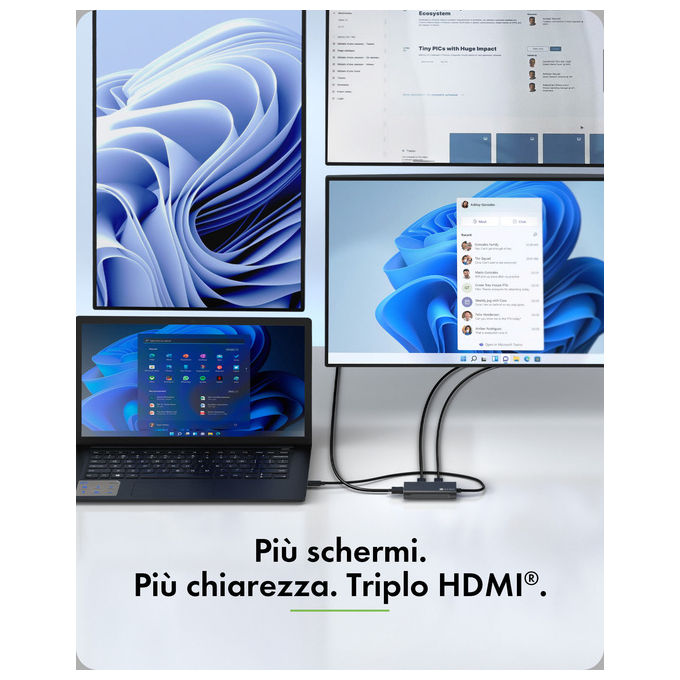 ICY BOX 61202 IB-AD1030-C Adattatore USB-C a 3 HDMI Supporto 8K@60Hz 4K@144Hz MST Cavo 20 cm colore Nero