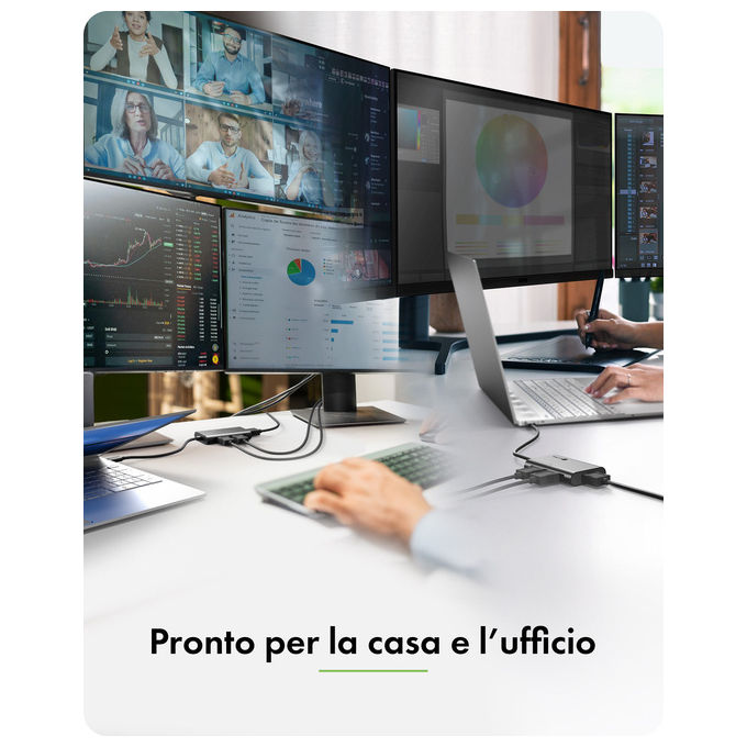 ICY BOX 61202 IB-AD1030-C Adattatore USB-C a 3 HDMI Supporto 8K@60Hz 4K@144Hz MST Cavo 20 cm colore Nero