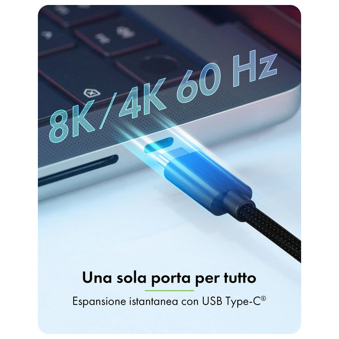 ICY BOX 61202 IB-AD1030-C Adattatore USB-C a 3 HDMI Supporto 8K@60Hz 4K@144Hz MST Cavo 20 cm colore Nero